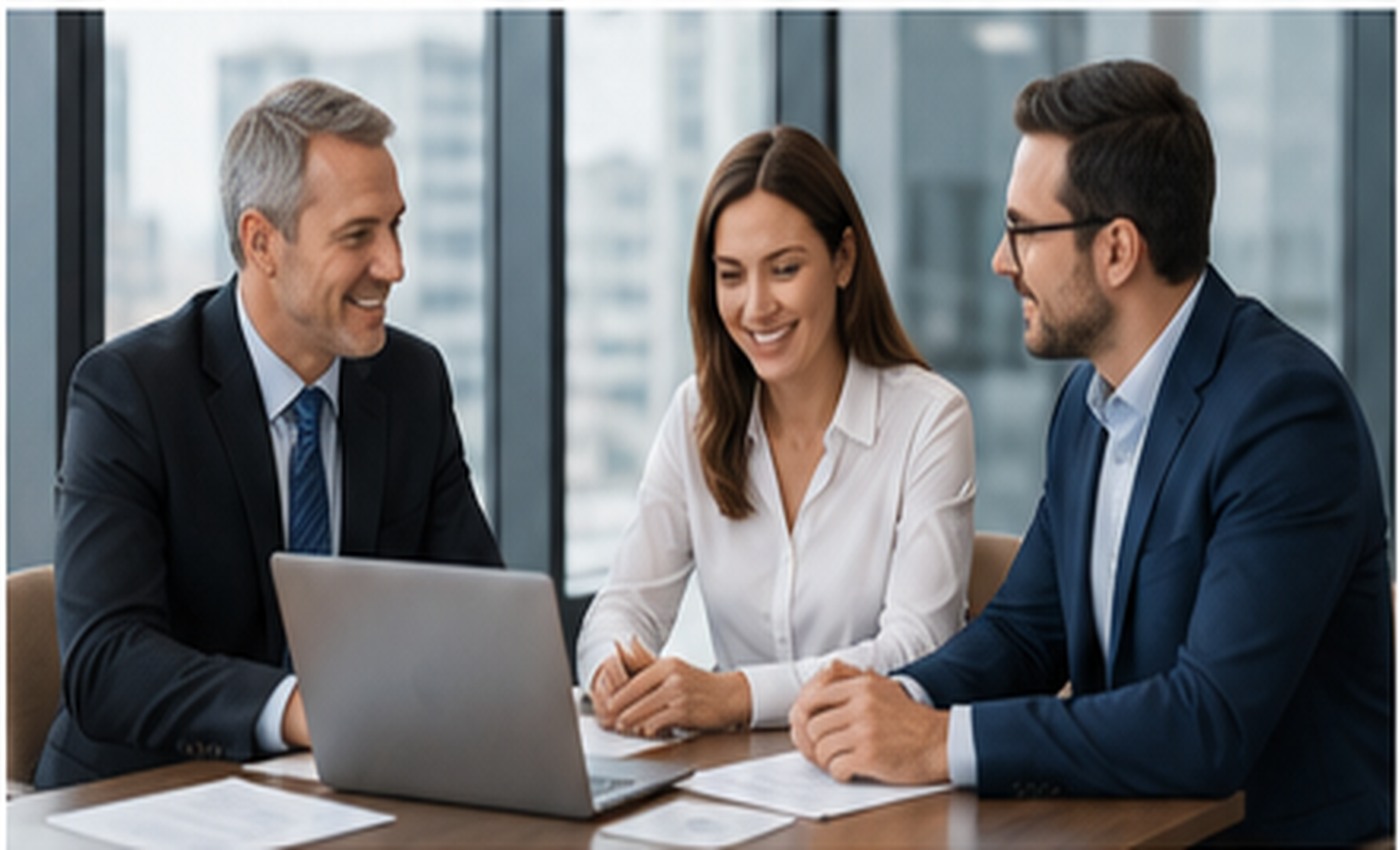 Business insurance advisers meeting with a client